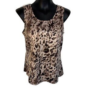 Ann Taylor - Women's M Tank Abstract Animal Print Taupe, Brown Sleeveless Soft